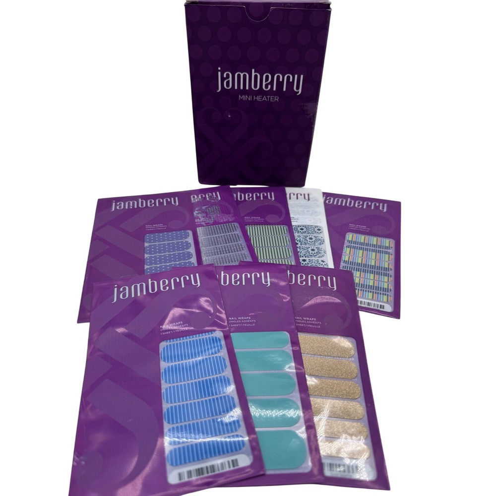 Jamberry Mini Heater and 9 Nail Wraps Sheets Bundle Manicure Set Purple Black